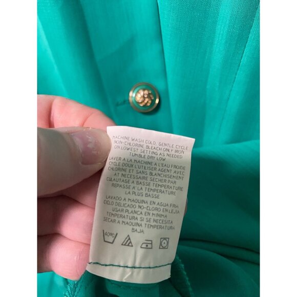 Vintage‎ Leslie Fay Women's Teal Gold Pearl Button Up Midi Collared Dress Sz 12P - Picture 10 of 12